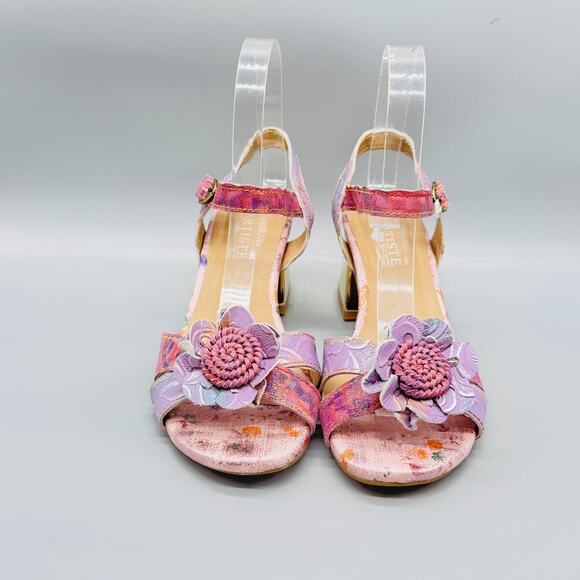 Spring Step L'Artiste Sandals Womens 7.5 Pink Flower Embellished Slingback Heel - Picture 5 of 12